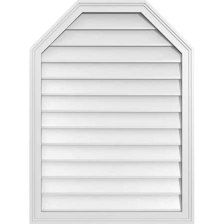 Ekena Millwork Octagonal Top Surface Mount PVC Gable Vent w/ 2"W x 1-1/2"P Brickmould Frame, 28"W x 38"H GVPOT28X3802SN